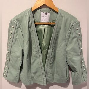 Rino & Pelle Mint Green Lamb Leather Pearl Sleeve Bolero Jacket Size 42